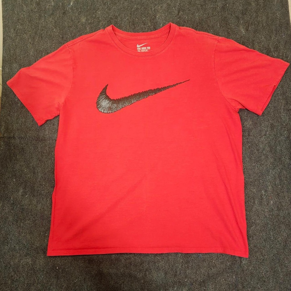Nike Mens Dri-Fit Red T-Shirt Black Swoosh Athletic Cut XL